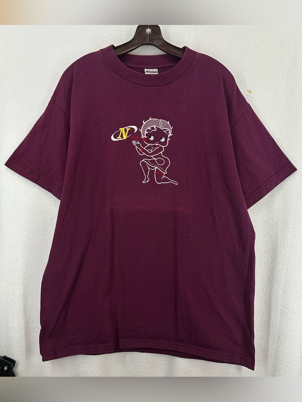 Brooks Betty Boop Graphic T-Shirt Embroidered‎ Mens Large Burgundy Vintage